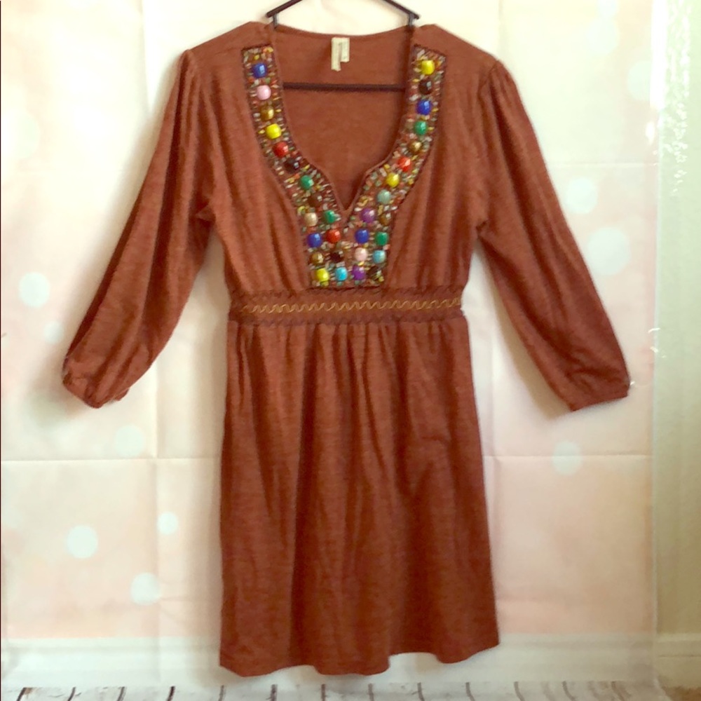 Hello Miss Orangey/Brown Beaded Dress